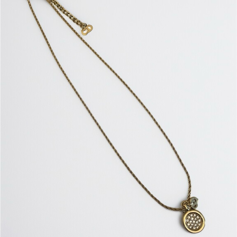 Vintage Dior Necklace – Gold CD Logo Charm with Rhinestone Pendant - Picture 3 of 17